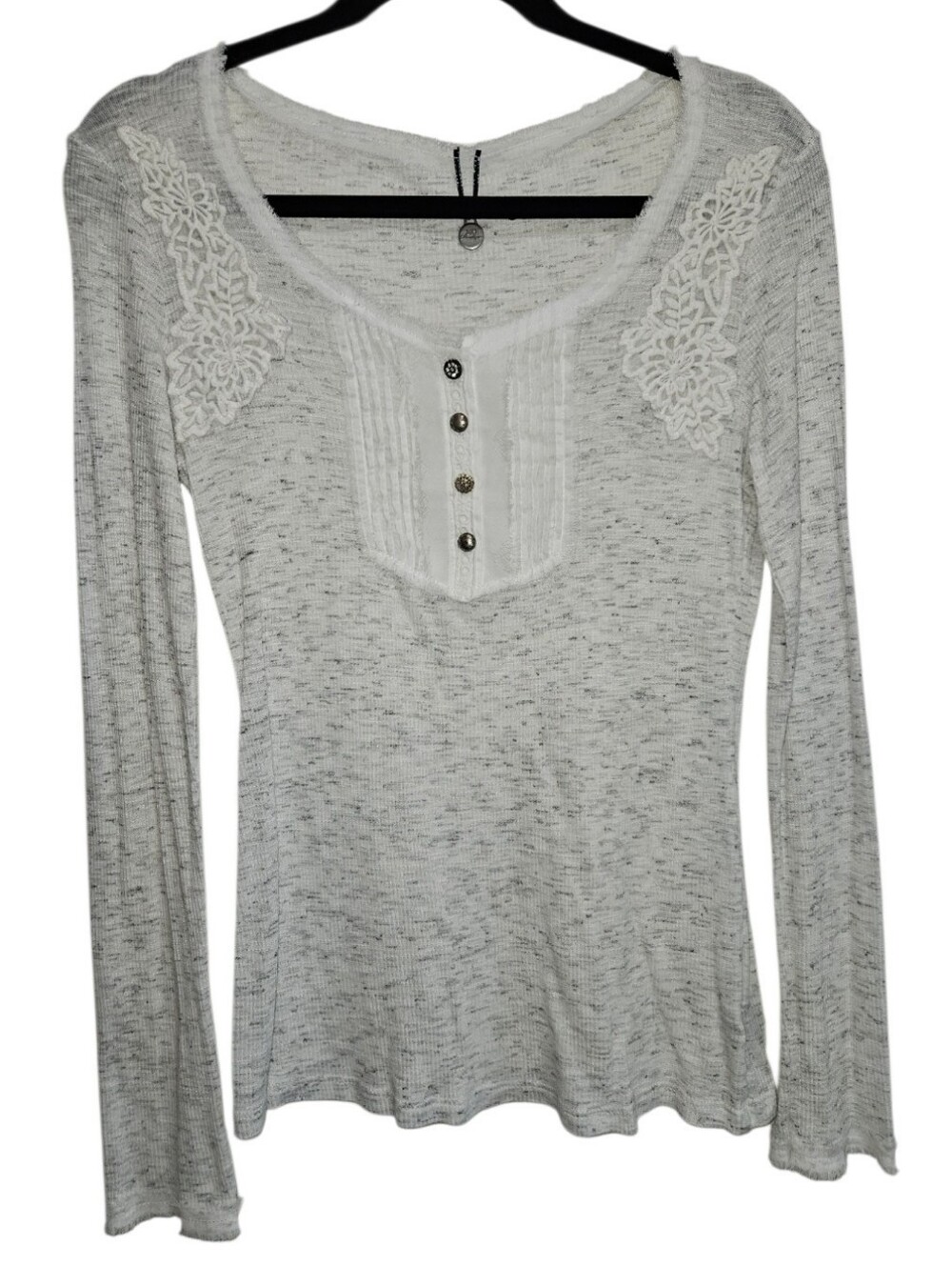Y2K Thermal Henley BKE Womens Size Medium Long Sleeve Scoop Neck Lace Accent Top